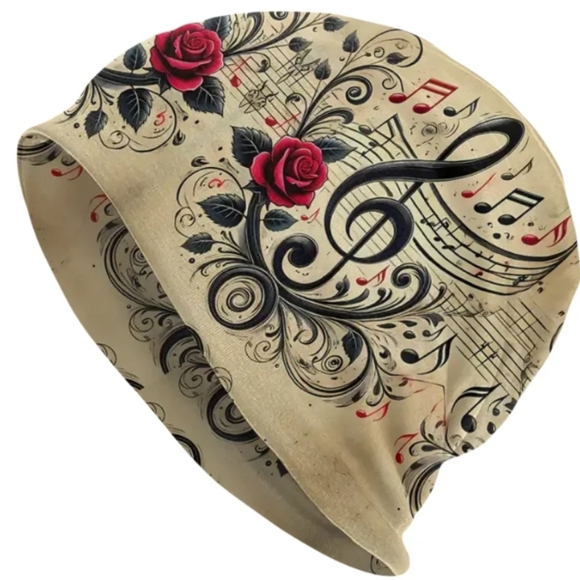 Musical Note Beanie with Red Roses - Picture 5 of 5